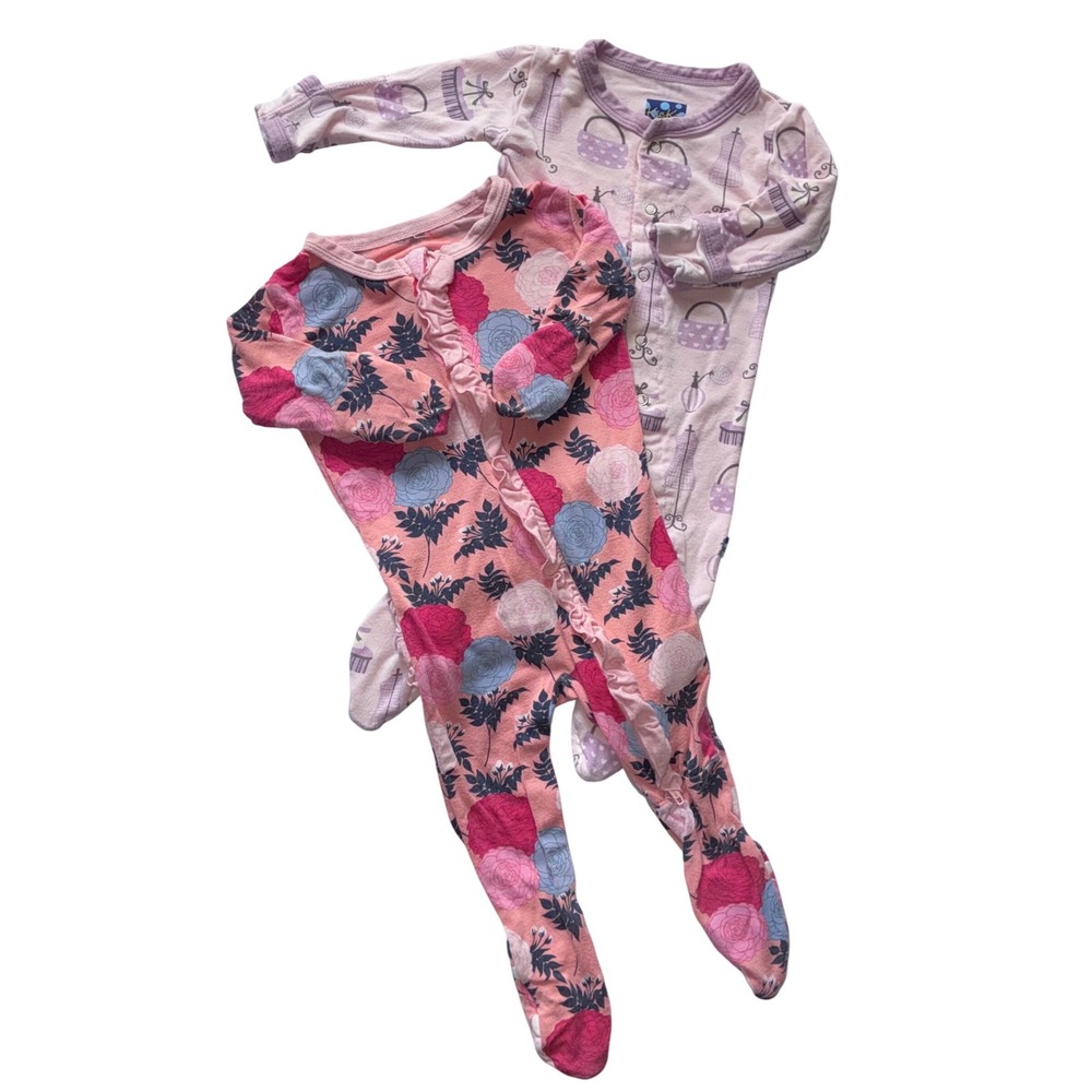 Kickee Pants Bamboo Ruffle Footie Romper‎ Set 2pc Floral Paris Newborn 0-3M